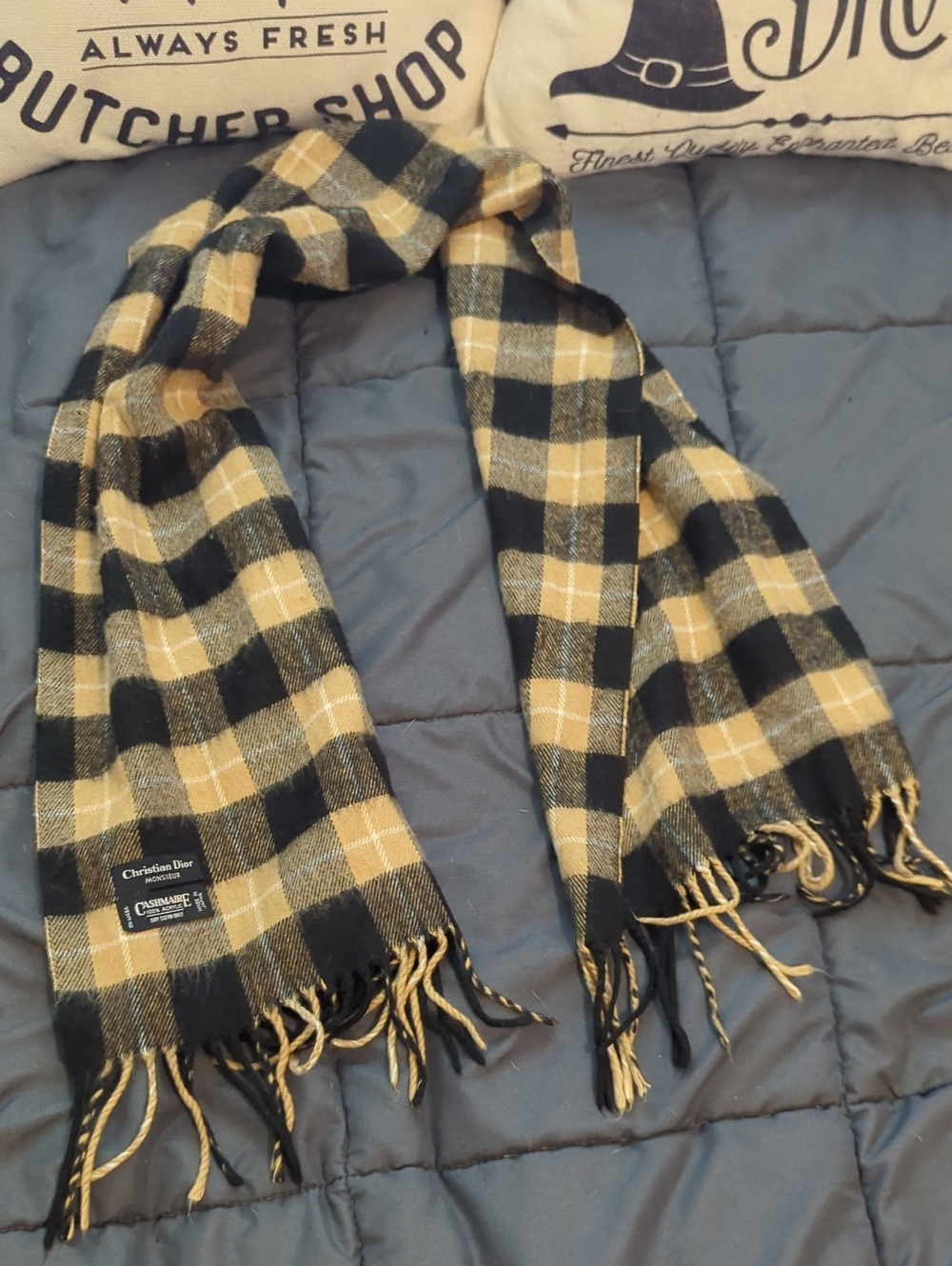 Authentic Christian Dior Plaid Unisex Cashmere Scarf Made In Japan‎